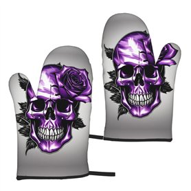 Gants de cuisine polyvalents résistants à la chaleur Motif roses violettes et têtes de mort 5
