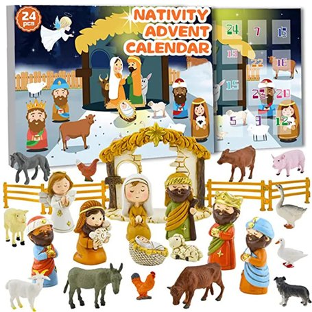 Calendrier de l'Avent Nativity 24 jours Counom de Noël Resin Nativity Set For Kids Christmas Gift Advent Calendar 2023