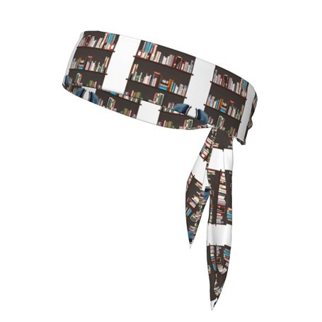 Library Bookcase Print Karaté Sports Head Tie Bandeau anti-humidité pour homme et femme pour cravate de tennis
