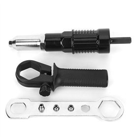 Adaptateur de pistolet à riveter électrique en acier allié noir avec tête à 4 rivets et clé à poignée pour perceuse électrique