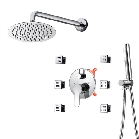 Système de douche Chrome Tête de douche de pluie de 10 pouces haute pression avec une piste de douche à la main de 2 en 1 et 6 v