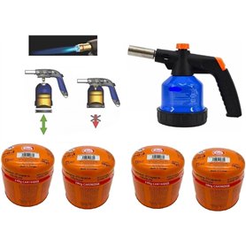 SMH LINE® Brûleur à gaz avec 4 cartouches à souder chalumeau à souder Allume-gaz Bunsen Brûleur à gaz avec flamme réglable Allum