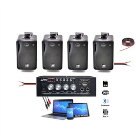 Party Light & Sound - Pack HiFi Ampli Party PLS1250USB-RC Tuner USB Bluetooth - Télécommande - 4 Enceintes E Audio 80W - Restaur