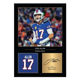 Icons Wall Art Photo imprimée A4 signée de Josh Allen - Cadeau pour les fans de football américain - Signature reproduite numéri
