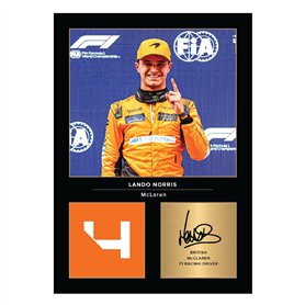 Icons Wall Art Lando Norris McLaren Photo imprimée A4 signée pour les fans de Formule 1 Reproduite numériquement Signature sans