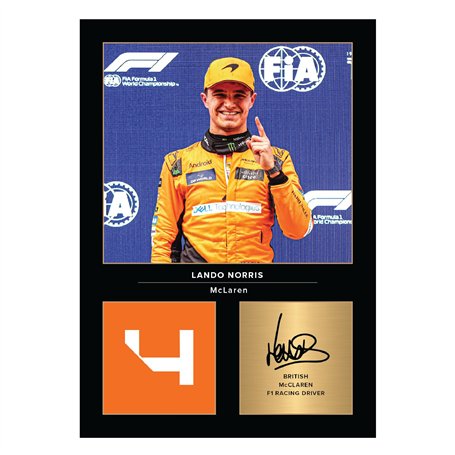 Icons Wall Art Lando Norris McLaren Photo imprimée A4 signée pour les fans de Formule 1 Reproduite numériquement Signature sans
