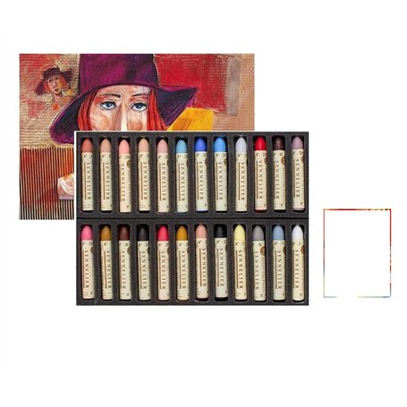 Sennelier Pastels à Huile 24 Couleurs Portrait - Made in France et 1 Cartes Postales