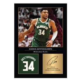 Icons Wall Art Photo imprimée A4 de Giannis Antetokounmpo - Cadeau pour les fans de basket-ball - Reproduction numérique - Sans