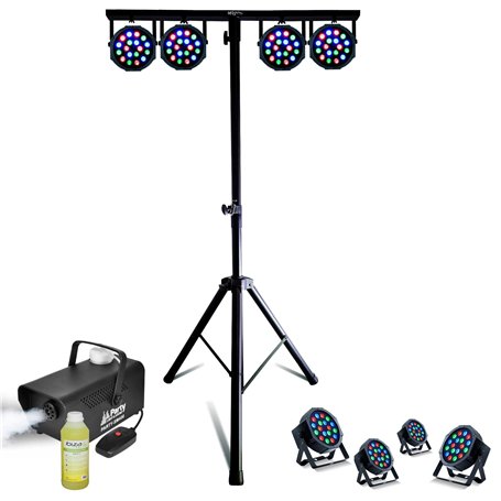 Mooving Light & Sound - Pack Pied Lumière ML-SUPPORT-DJLIGHT réglable - 4 projecteurs Par RGB - Machine à fumée - Fête Anniversa
