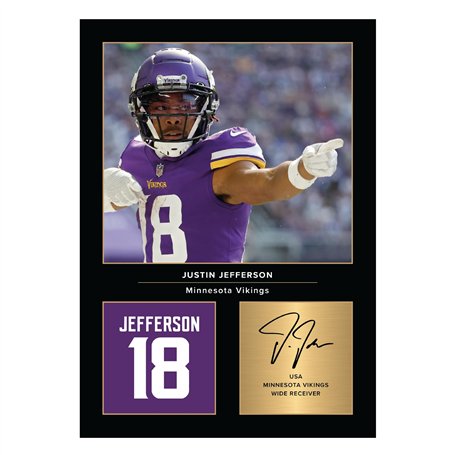 Icons Wall Art Photo imprimée de Justin Jefferson Minnesota Vikings - Format A4 - Cadeau pour les fans de football américain - R