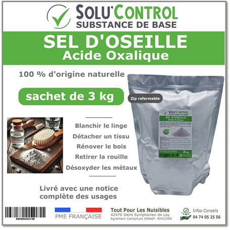 Sel d’Oseille 3 kg - Acide Oxalique 100% Naturel - Blanchir