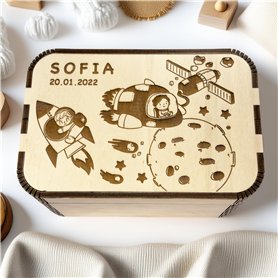 Boîte à souvenirs bébé personnalisée avec nom | Joie de cadeau personnalisée pour naissance ou baptême | Caisse en bois avec gra
