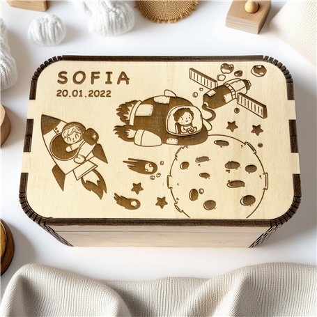 Boîte à souvenirs bébé personnalisée avec nom | Joie de cadeau personnalisée pour naissance ou baptême | Caisse en bois avec gra