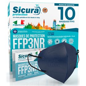 10x Masque FFP3 Bleu élastiques noirs certifié CE fabriqué en Italie Haute Filtration Plus élevée BFE ≥99% PFE≥99% Masques 10 pi