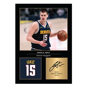 Icons Wall Art Nikola Jokic Photo imprimée signée A4 Cadeau pour les fans de basket-ball Reproduite numériquement Signature sans