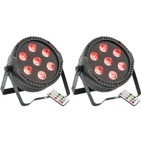 Ibiza Light - Pack de 2 Projecteurs THINPAR7x6-RGBW ParLEDS DMX Télécommandes Extra-plats - Soirée Fête Bar Club Discothèque Amb