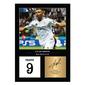 Icons Wall Art Photo imprimée signée Kylian Mbappe Real Madrid A4 - Cadeau pour les fans du Real Madrid - Reproduction numérique