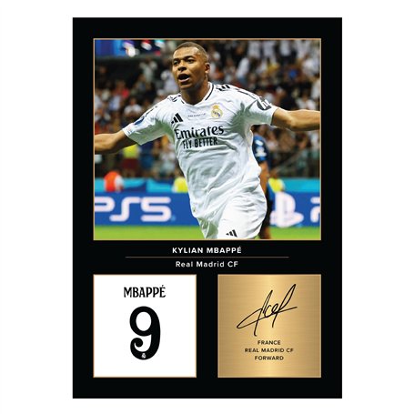 Icons Wall Art Photo imprimée signée Kylian Mbappe Real Madrid A4 - Cadeau pour les fans du Real Madrid - Reproduction numérique