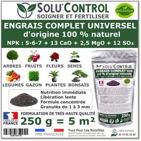 250 g d'ENGRAIS COMPLET universel et équilibré - SoluControl - UAB - Utilisable en Agriculture BIOLOGIQUE