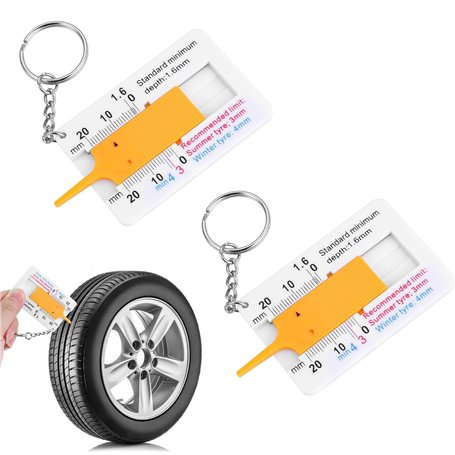 Lot de 2 jauges de profondeur de profil de pneu 0-20 mm en plastique - Plage de mesure de la jauge de profil des pneus - Portabl