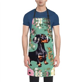 HTTUP Tablier de cuisine imperméable avec poches pour cuisine et pâtisserie Motif teckel 71 x 83 cm Noir Taille unique