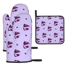 YYHHAOFA Blueberry Cake Prints Ensemble de gants de cuisine et maniques – Isolation épaisse des brûlures 2 gants isolants et un