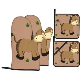 YYHHAOFA Cartoon Donkey Lot de 4 gants de cuisine isolés et maniques pour une protection anti-brûlure épaisse et durable