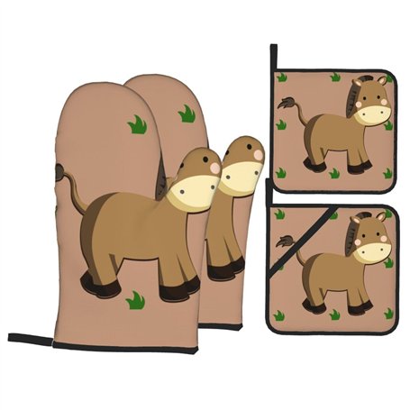 YYHHAOFA Cartoon Donkey Lot de 4 gants de cuisine isolés et maniques pour une protection anti-brûlure épaisse et durable