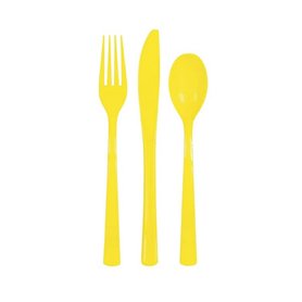 Unique-Neon Yellow Assorted Plastic Cutlery I Pack of 18 Lot de Couverts en Plastique Réutilisables Pour 6 Invités-Jaune Néon-18