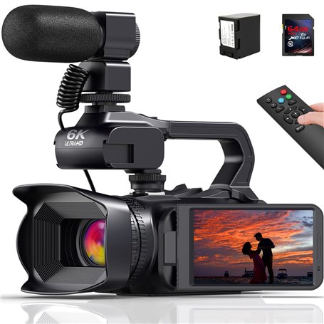Caméscope vidéo 6K 64MP 18X zoom numérique Vlogging Caméra avec vision nocturne IR pour YouTube