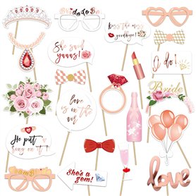 Konsait 23pcs DIY EVJF Accessoire Photobooth Or Rose Team Bride Accessoire Photobooth Lunettes Moustache Masquerade pour EVJF Dé