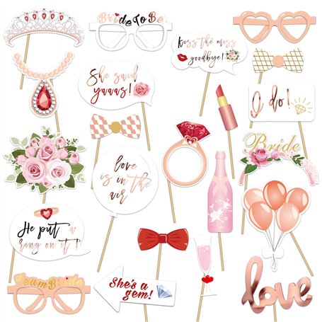 Konsait 23pcs DIY EVJF Accessoire Photobooth Or Rose Team Bride Accessoire Photobooth Lunettes Moustache Masquerade pour EVJF Dé