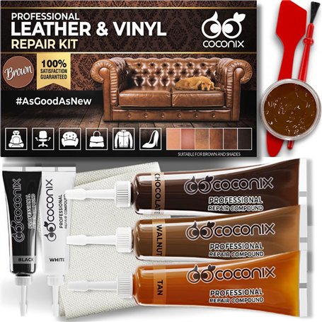 Coconix Kit de Réparation Cuir et Vinyle - Marron & Nuances | Répare déchirures