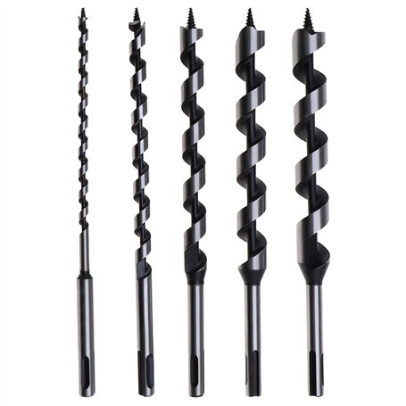 Lot de 5 forets hélicoïdaux avec tige SDS Plus pour le travail du bois 230 mm 6/10/14/18/20 mm