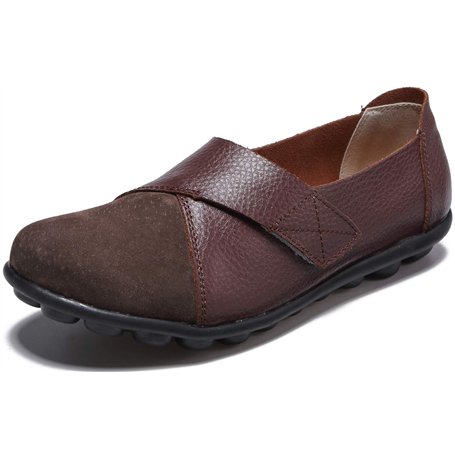 Yooeen Mocassins Femme Chaussures de Travail Plates Loafers en Cuir Loisir Casual Bateau Chaussures de Conduite de Ville Réglabl