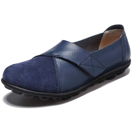 Yooeen Mocassins Femme Chaussures de Travail Plates Loafers en Cuir Loisir Casual Bateau Chaussures de Conduite de Ville Réglabl