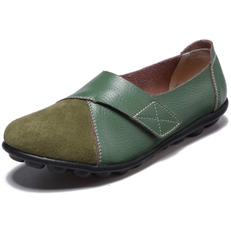 Yooeen Mocassins Femme Chaussures de Travail Plates Loafers en Cuir Loisir Casual Bateau Chaussures de Conduite de Ville Réglabl