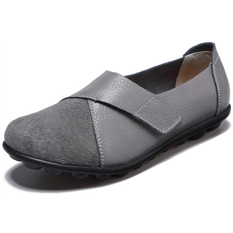 Yooeen Mocassins Femme Chaussures de Travail Plates Loafers en Cuir Loisir Casual Bateau Chaussures de Conduite de Ville Réglabl