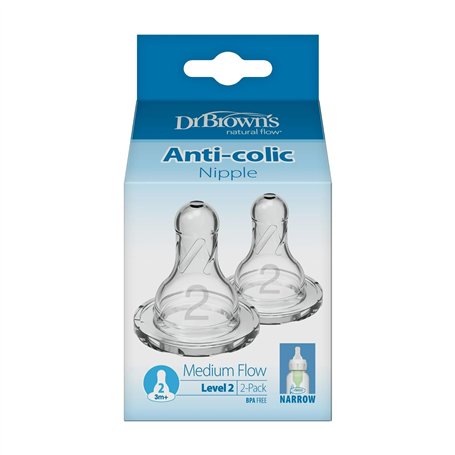 Dr. Brown's Dr Brown Natural Flow Level 2 Lot de 2 tétines étroites Transparent 3 m +