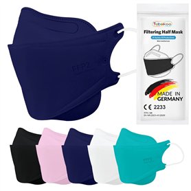 TubeRoo Lot de 5 masques FFP2 - Bleu foncé - En forme de poisson - Fabriqué en Allemagne - Certifié CE - Avec boucles d'oreilles