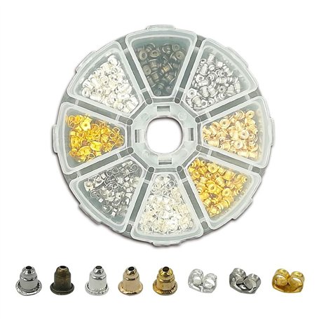 BornFeel Fermoirs Boucles d'oreilles 8 en 1 Kit Fermoirs Embouts 400 Pièces Argent Or Bronze Forme de Balle Papillon pour Boucle