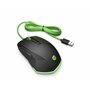 HP Pavilion 200 - Souris Gaming Noir/Vert (Filaire - USB, 5 Boutons Programmables, 3 200 DPI, Rétroéclairage RVB, Droitier)