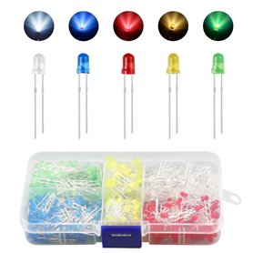 Pack de 500 diodes lumineuses LED 3mm - 5 couleurs (rouge