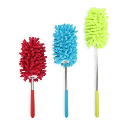 Prettydate Lot de 3 plumeaux à main en microfibre Extensible Brosse à épousseter Lavable Avec perche télescopique Pour nettoyage