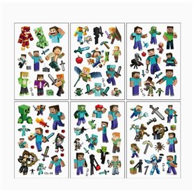 Tatouage Temporaire Enfant 6pcs Miner Tatouage Enfant Tatouage Temporaire Etanche pour Fille Garcon Tatouages Ephémères pour Enf