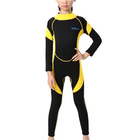 Combinaison de Plongée Enfant Unisexe en Néoprène 2.5MM Anti Froid pour Natation Plongée Sports Nautiques Noir et Jaune Age Adap