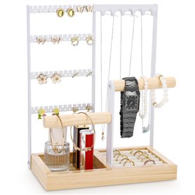 Cexovo Porte Bijoux Femme 4 Étages Porte Bijoux Femme Présentoir à Bijoux Porte Chaîne Presentoir Collier avec Plateau et Croche