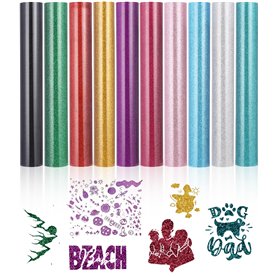 Hixava 10 Couleurs Vinyle de Transfert de Chaleur Vinyle Adhésif Permanent Paillettes PU Transfert Thermique 30