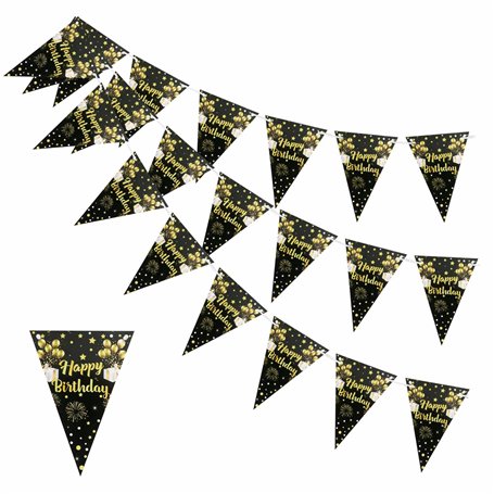 Moorle Guirlande Happy Birthday - Noir et Doré - Pour Homme et Femme - Fanions Or Noir à Paillettes - Pour Fille et Garçon