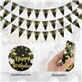 Moorle Guirlande Happy Birthday - Noir et Doré - Pour Homme et Femme - Fanions Or Noir à Paillettes - Pour Fille et Garçon